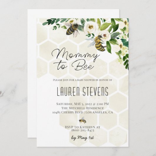 Einladung von Mami zu Bee Baby Shower (Vorne/Hinten)