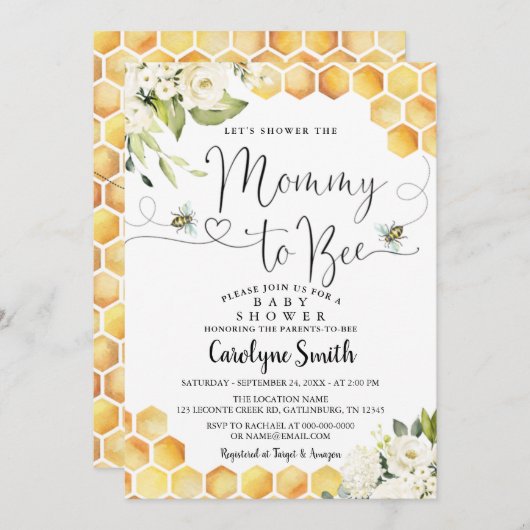 Einladung von Mami zu Bee Baby Shower (Vorne/Hinten)