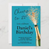 Einladung von Männern Aquamarin Black 21. Geburtst (Vorderseite)