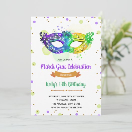 Einladung von Mardi Gras Soiree (Stehend Vorderseite)