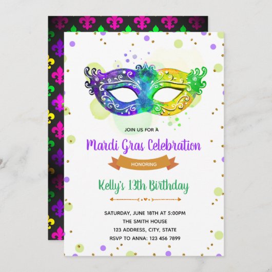 Einladung von Mardi Gras Soiree (Vorne/Hinten)