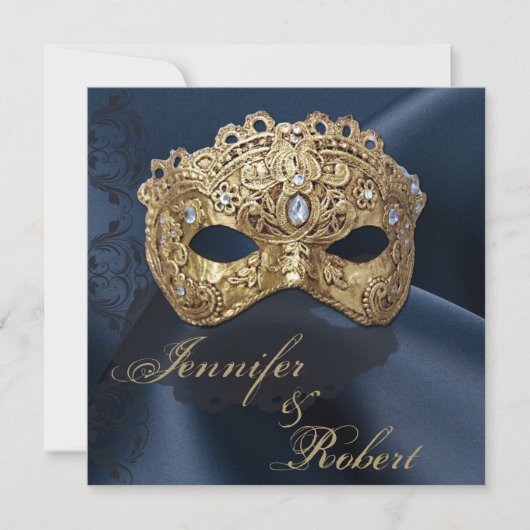 Einladung von Marine und Gold Masquerade Hochzeit (Vorderseite)
