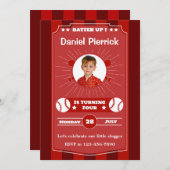 Einladung von Maroon und Red Baseball zum Geburtst (Vorne/Hinten)