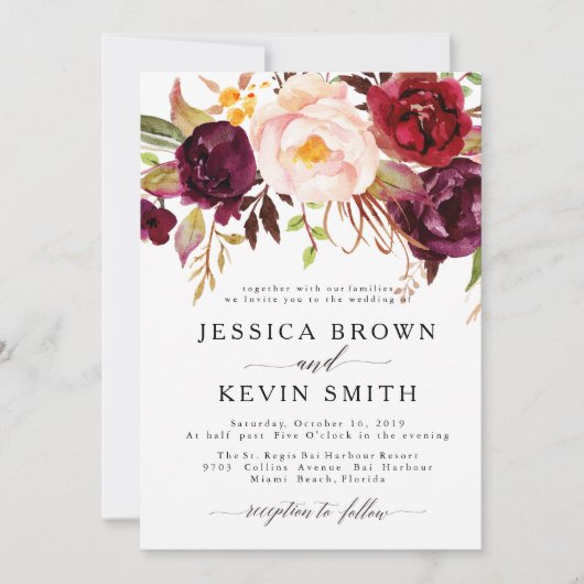 Einladung von Marsala Burgundy Floral Wedding (Vorderseite)