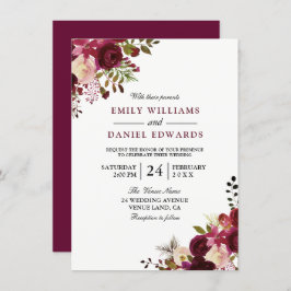 Einladung von Marsala Burgundy Red Floral Wedding