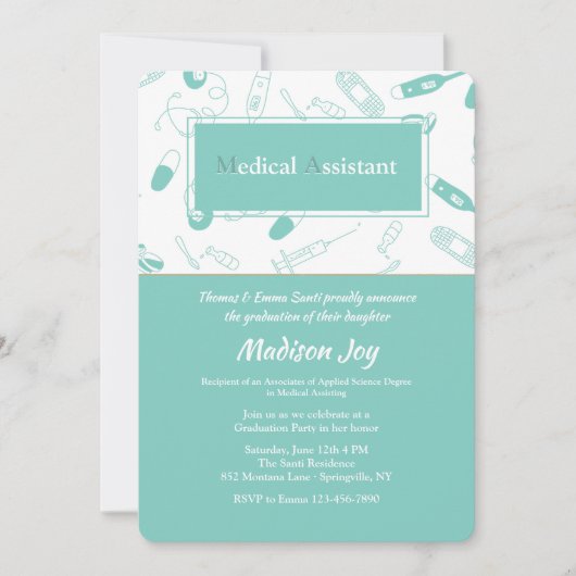 Einladung von Medizinelementen zum Abschluss (Vorderseite)