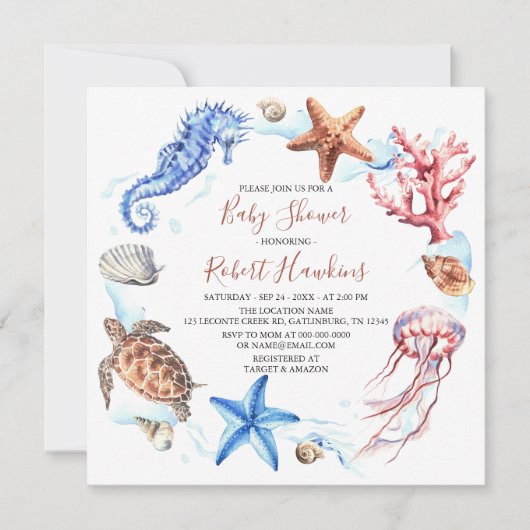 Einladung von Meerestieren unter der Sea Baby Dusc (Vorderseite)