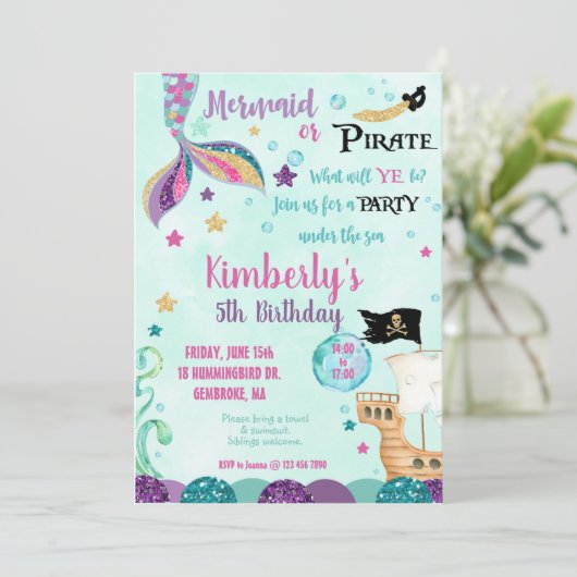 Einladung von Meerjungfrau im Rahmen der Party Ein (Stehend Vorderseite)