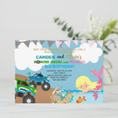 Einladung von Meerjungfrau und Monster-LKWs Geschw (Stehend Vorderseite)