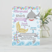 Einladung von Mermaid Shark Birthday Party (Stehend Vorderseite)