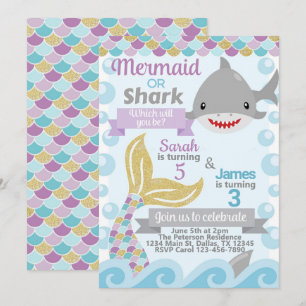 Einladung von Mermaid Shark Birthday Party
