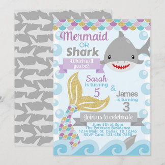 Einladung von Mermaid Shark Birthday Party
