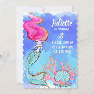 Einladung von Mermaid und Pearl Clam zum Geburtsta