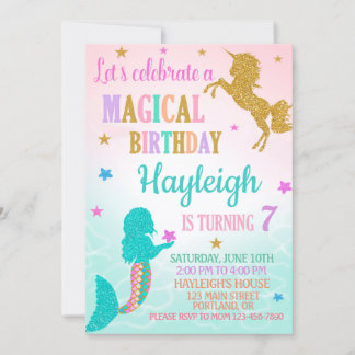 Einladung von Mermaid und Unicorn zum Geburtstag