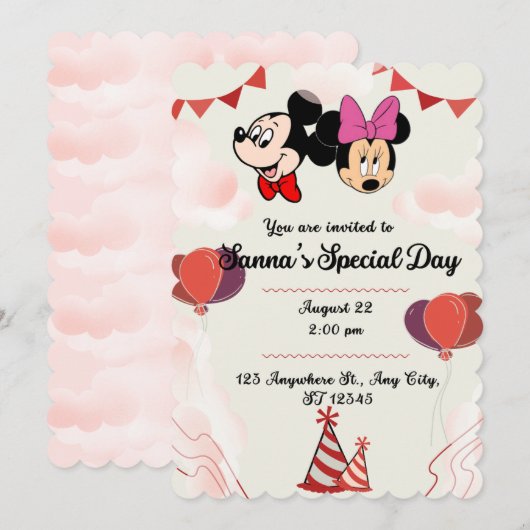 Einladung von Mickey Kindergeburtstag (Vorne/Hinten)