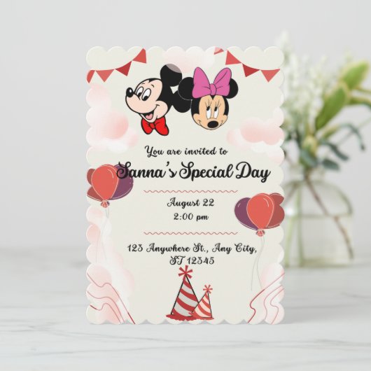 Einladung von Mickey Kindergeburtstag (Stehend Vorderseite)