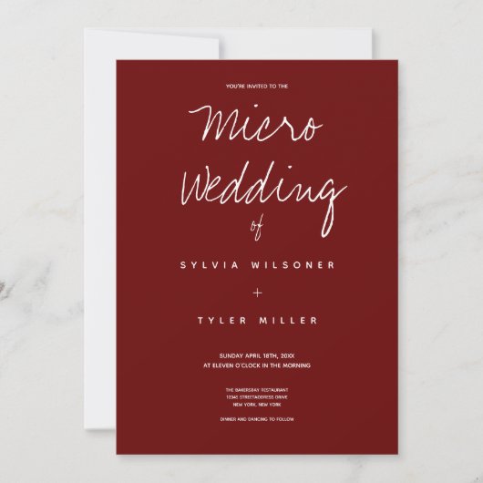 Einladung von Micro Wedding Burgundy Typografie (Vorderseite)