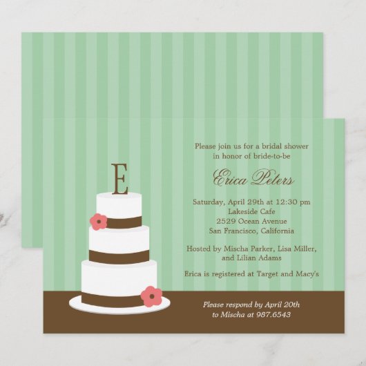 Einladung von Monogram Cake Bridal Dusche - Grün (Vorne/Hinten)