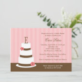 Einladung von Monogram Cake Bridal Dusche - Rosa (Stehend Vorderseite)