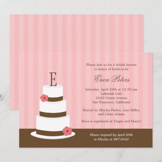 Einladung von Monogram Cake Bridal Dusche - Rosa (Vorne/Hinten)