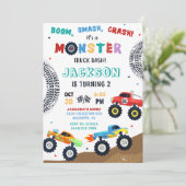 Einladung von Monster Truck Racing Car Kindergebur (Stehend Vorderseite)