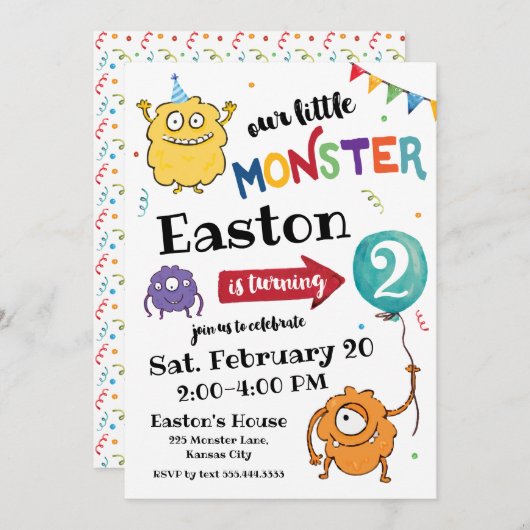 Einladung von Monster zum Geburtstag (Vorne/Hinten)