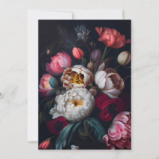Einladung von Moody Peony Floral Wedding (Rückseite)