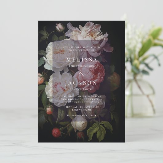 Einladung von Moody White Peony (Stehend Vorderseite)