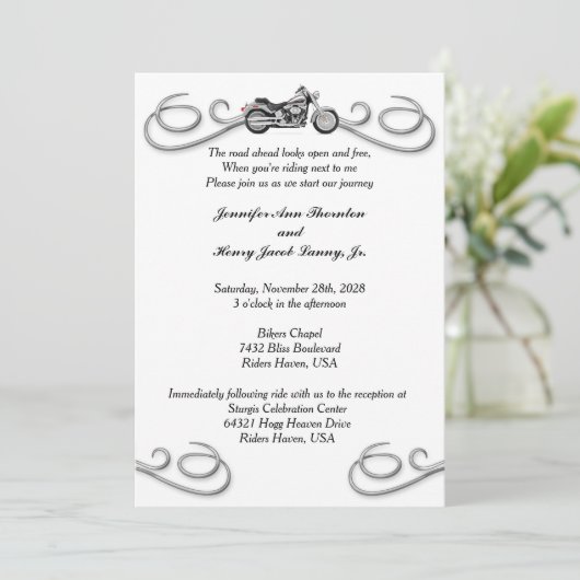 Einladung von Motorrädern und Rollern zum Hochzeit (Stehend Vorderseite)