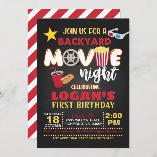 Einladung von Movie Birthday (Vorne/Hinten)