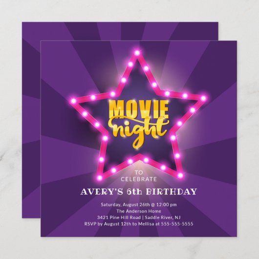 Einladung von Movie Star Birthday (Vorne/Hinten)
