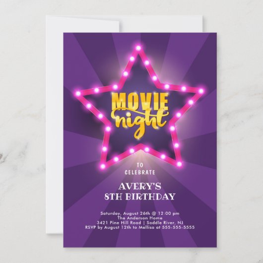 Einladung von Movie Star Birthday (Vorderseite)