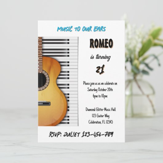 Einladung von Musical Birthday (Stehend Vorderseite)