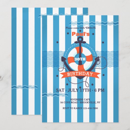 Einladung von Nautic Stripes (Vorne/Hinten)