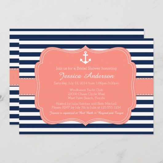 Einladung von Nautical Brautparty oder Babydusche (Vorne/Hinten)