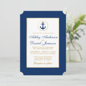 Einladung von Nautical Wedding Blue und Gold B (Stehend Vorderseite)