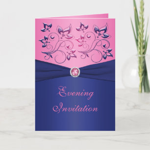 Einladung von Navy and Pink Floral Card Abend