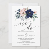 Einladung von Navy Blooms zur Hochzeit (Vorderseite)