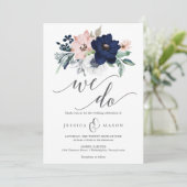 Einladung von Navy Blooms zur Hochzeit (Stehend Vorderseite)