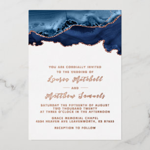 Einladung von Navy Blue & Rose Gold Wedding Foil