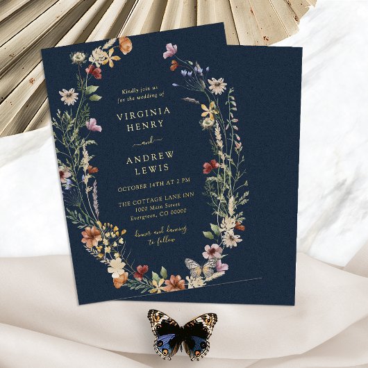 Einladung von Navy Boho Gold Wedding Foil