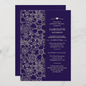 Einladung von Navy Floral Abschluss (Vorne/Hinten)