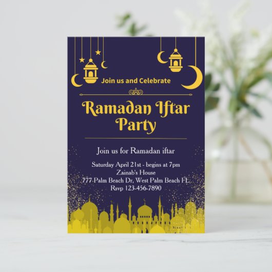 Einladung von Navy & Gold Ramadan Iftar (Stehend Vorderseite)