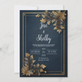 Einladung von Navy Gold Verziert Floral Wedding