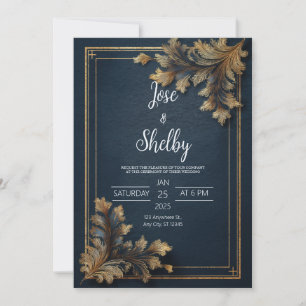 Einladung von Navy Gold Verziert Floral Wedding