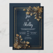 Einladung von Navy Gold Verziert Floral Wedding (Vorne/Hinten)