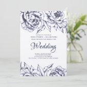 Einladung von Navy Peony Simple Wedding (Stehend Vorderseite)