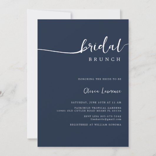 Einladung von Navy Script Bridal Brunch (Vorderseite)