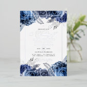 Einladung von Navy und Silver Floral Wedding Foil (Stehend vorne)
