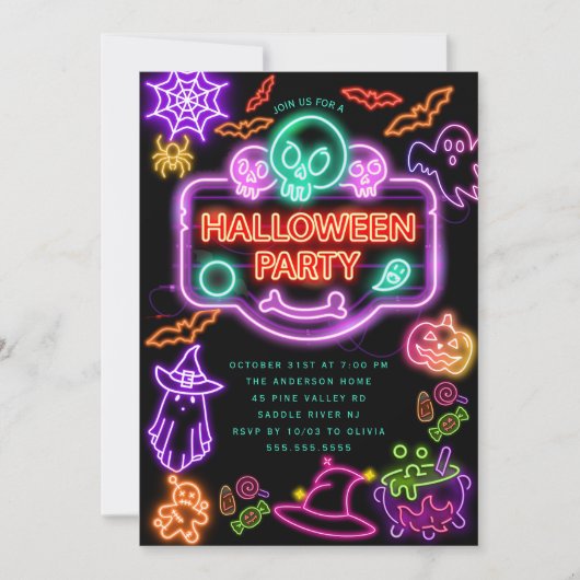 Einladung von Neon Halloween-Party (Vorderseite)